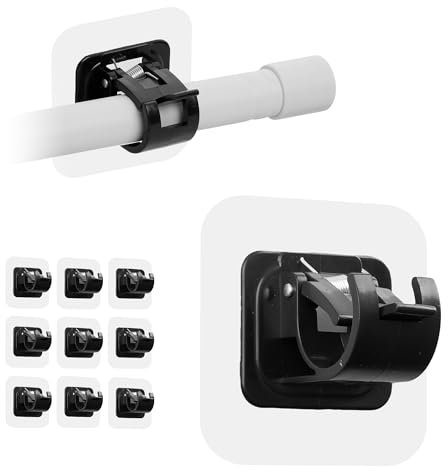 Lium Berg 10 Pz Ganci per Tende Senza Bucare Infissi PVC Autoadesivi - Gancetti Porta Bastoni Tende Senza Forare Adesivi per Finestre (Nero)