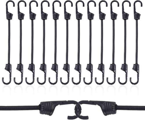 KINDPMA 12 Stück Spanngummi mit Haken 25 cm Expander mit Haken Schnellspanner mit Haken Robuster Planenspanner für Planen Zelt Camping Fahrrad Auto