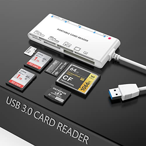 Lettore di Schede Multiple USB3.0, SD/TF/CF/Micro SD/XD/MS (5 Gbps) memoria 7 in 1/Adattatore/Hub per SD, CF,Micro SD,SDXC,Micro SDHC,Micro SDXC,MS Card,Windows/Mac OS/Android/Linux