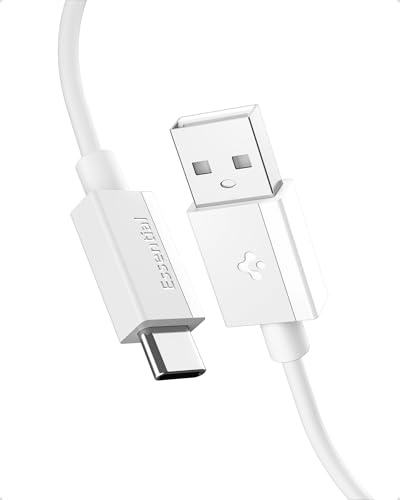 Spigen Essential Câble USB-A vers C 60W - Blanc/1M | Durable, charge rapide, câble USB-A vers C 60W 1M. Pour iPhone 17/16, Galaxy S26/25, Z Flip/Fold 8, Pixel 11, iPad.