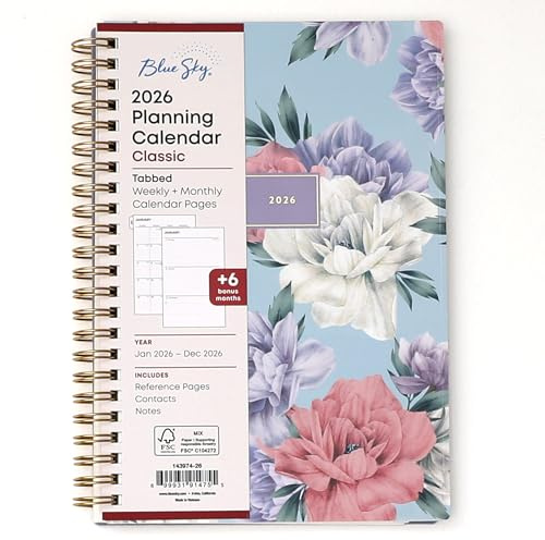 Blue Sky 2026 Weekly and Monthly Planner Calendar, January 2026 - December 2026, 5 x 8, Flexible Cover, Laminated Tabs, Durable Twin Wire Binding, Tula