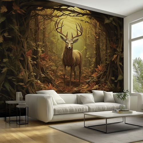 Generisch Fototapete Hirsch Tapeten Wandtapete Wanddeko Jagd Herbst Wald Tiere Design, Wand Dekoration, für Büro Flur, 3D Effekt Foto Tapeten 300x210