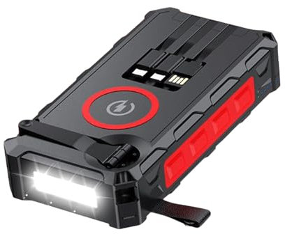 Cargador Solar, Banco De Energía Solar con Linterna 20000 MA Cargador Solar con Manivela Portátil Power Bank con Cable De Datos para Acampar, Corte De Luz