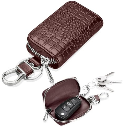 iSuperb Portefeuille Homme Étui Porte-clés Voiture, Pochette Voiture Protection Clef, Housse de Protection pour Porte-clés À Distance Pochette en Cuir Véritable pour Hommes Femmes (Cari)