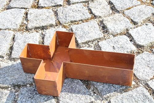 Badeko Dekoratives Pflanzkreuz aus Metall, Rost-Optik, Kreuzförmig, für Grabgestaltung, 30 x 19 x 6 cm