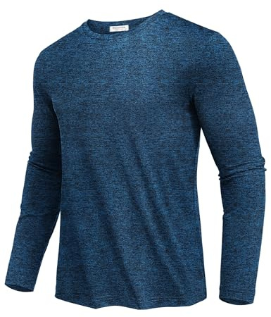 PINSPARK Herren Sportshirt Langarmshirt Schnelltrocknend Funktionsshirt Langarm Laufshirt UPF 50+ Trainingsshirt Rundhalsausschnitt Gym Running Tops Fitness Shirt Marineblau L