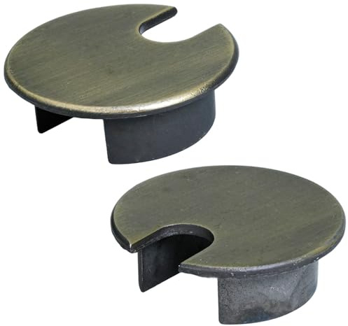 ciciment 2 Pack Metal Desk Cable Grommets 35mm, Round Cable Hole Covers for Computer Desk Wire Management, Office Table Cable Organiser (Antique Green Bronze)
