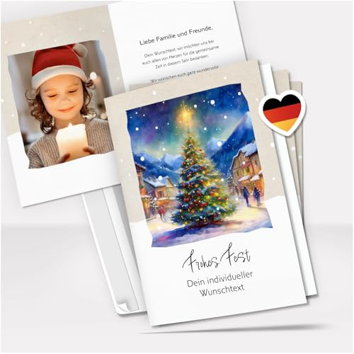 20 Weihnachtskarten personalisiert mit eigenem Text & Foto – Premium Grußkarten Set mit Umschlag - Weihnachten individuell gestalten | Klappkarten A6 | personalisierte Premium Weihnachtskarten