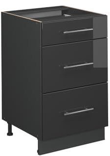Vicco Küchenunterschrank Fame-Line, Anthrazit Hochglanz, 50 cm | MDF-Front · Ohne Arbeitsplatte · Höhenverstellbare Füße · Metallgriffe · Metall-Vollauszüge