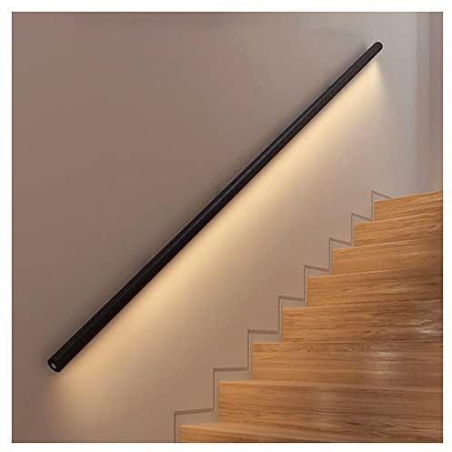 Outdoor LED Handrail Kit Aluminum Grab Bar for Steps Wall Mounted Handrail with Brackets 1.9 Round Black 47.3/1.2m