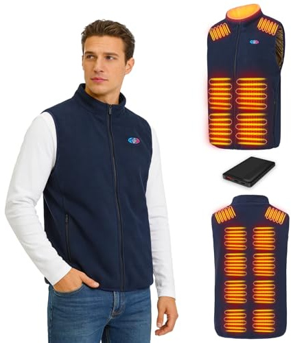 MOTUSANA Heated Vest for Men with Power Bank,15 Heating Zones & 3 Heat Levels,10,000mAh Battery Pack,Lightweight Fleece Heated Gilet for Hiking,Skiing,Camping in Winter(XL)
