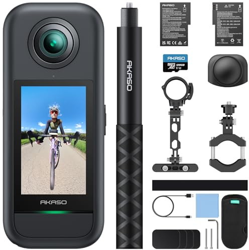 AKASO 360 Cámara de acción 360 con 128GB Tarjeta, Kit de Ciclismo | Cámara Deportiva 360 con Sensor de 1/2, 5.7K 360, Fotos 72MP, Pantalla táctil de 2.29