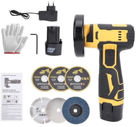 Mini Amoladora Angular, Mulcort Herramienta de corte y pulido de ángulo manual, con 2 baterías recargables, cortador de azulejos multifuncional con 6 discos para ladrillo, madera, acero, piedra