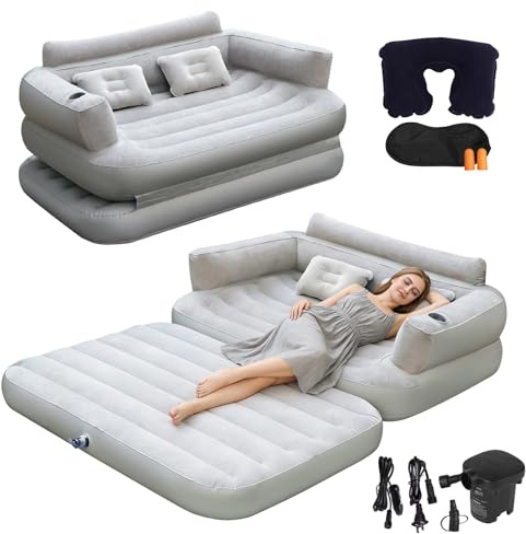 Onirii Full Size Inflatable Sofa Bed with Air Pump,2-in-1 Portable Blow-Up Air Couch,Inflatable Couch Bed and Folding Air Mattress for Home,Camping,and Guests