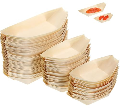 Housoutil 100pezzi Vassoi Di Legno Di Betulla Forma Barca Per Sushi e Sashimi Contenitori Usa e Getta Per Cibo Piatti Di Naturali Adatti Per Feste e Ristoranti