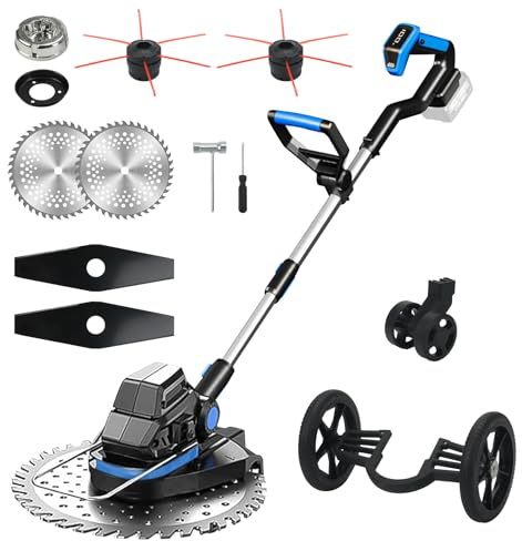 Sladdlös grästrimmer, kompatibel med Makita 18 V-batteri (utan batteri), borstlös, utdragbar elektrisk trimmer med batteriindikator och hjul, 90° vridbart huvud och 90° vridbart handtag för trädgårdar