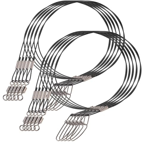 TOYANDONA 10 Líderes de Pesca con Broche de Acero al Carbono 50 Cm Negro Grueso, Línea Anti Mordedura para Pesca en Agua Salada y Dulce, Alambre Resistente con Eslabones Giratorios