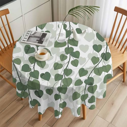 IDOWMAT Round Table Cloth 54 Inch, Spring Plants Ivy Waterproof Spill Proof Tablecloth Green Heartleaf Philodendron Polyester Washable Oli-Proof Table Cloths for Parties Dining Room
