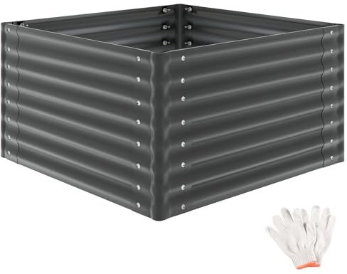 tectake® Bancal Elevado de 100 x 100 x 62 cm, 600L, para Huerto Urbano, Jardineras Exterior Grandes, Maceteros Grandes Exterior, Jardin, Macetero Grande, con Guantes, Suelo Abierto, Malla Metalica