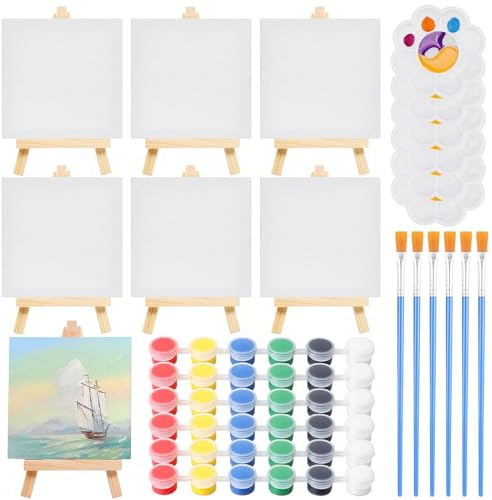 DRADERCH Set di 30 mini tele con cavalletto, set di cornici con cavalletto, triangolo in legno, decorazione fai da te, mini cavalletto per pittura, accessori per principianti e pittori amatoriali