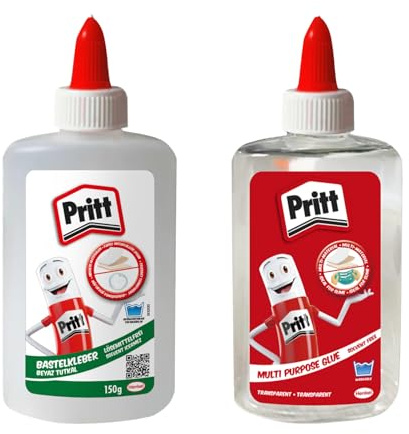 Set di colle Pritt, colla universale 150 g e colla per lavori manuali 150 g, colla liquida bianca ad asciugatura rapida per scuola e ufficio