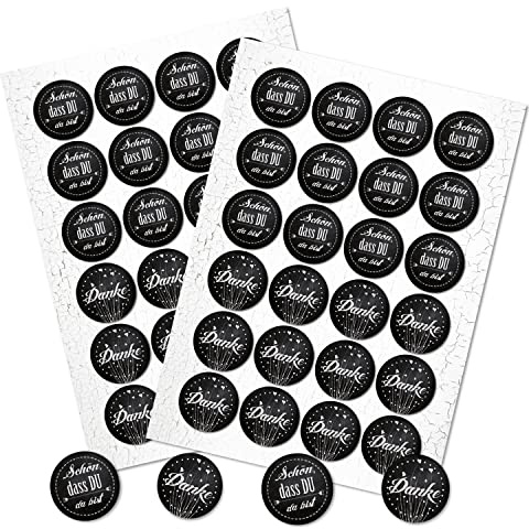 Logbuch-Verlag 48 runde Schön dass Du da bist + Danke Stocker schwarz weiß Sticker Aufkleber Hochzeit Verpackung Geschenkaufkleber Etikett 4 cm