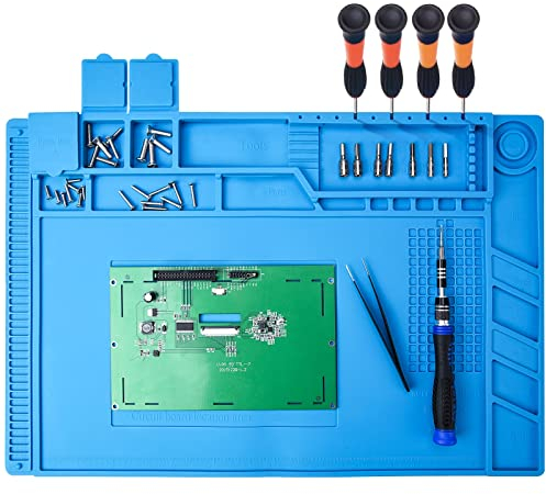 Preciva Silikonmatte 500℃ Hitzebeständige Magnetische Arbeitsmatte Arbeitsunterlage Reparatur Matte Soldering Mat Antistatisch für Lötpistolen, Heißpistolen - 45x 30cm