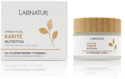 Karite Butter Gesichtscreme, 50 ml, angereichert mit Meereskollagen, Vitamin E und Aloe Vera, feuchtigkeitsspendend und pflegend.