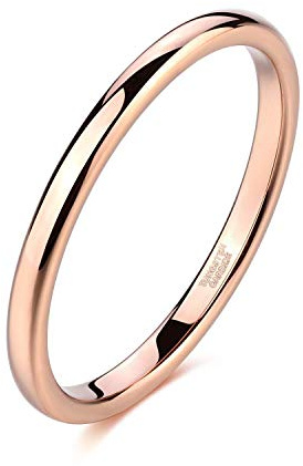 Titaniumcentral 2mm Silber Herren Damen Wolfram Ring Wolframcarbid Ringe Hochzeit Ehering Verlobungsringe Polierte (2mm-rose Gold,48 (15.3))