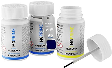 MG PRIME Billack Backstift set för Tesla PPSB Ocean Blue Pearl Metallic/Deep Blue Pearl Metallic basecoat klarlack 50ml vardera