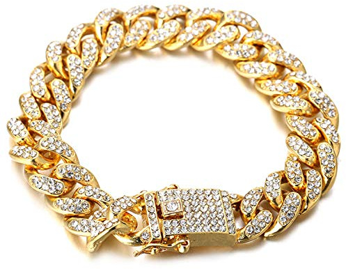 HALUKAKAH Gold Chain for Men 14/20MM 18k Real Gold Plated/Platinum White Gold Diamond Cuban Link Chain Choker Necklace Bracelet,Prong Set,with Giftbox