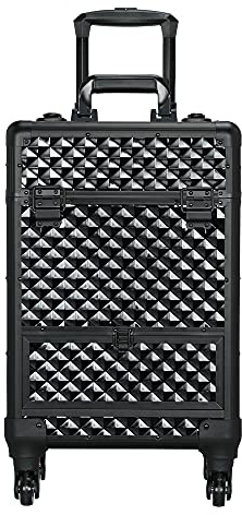 Yaheetech Cosmetic Case Professional Makeup Case Storage Travel Trolley on Wheels,Lockable Box with 1 Smooth Sliding Drawer Black