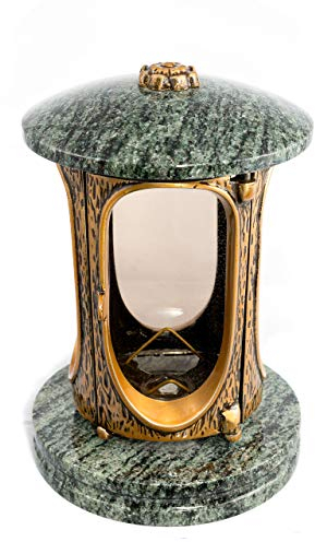 Afterglow - Farol para tumba Elégant Granito, 23 cm de altura, 14,5 cm de diámetro, lámpara para tumba, lámpara de granito, farol de granito, bronce, con zócalo, decoración para tumbas