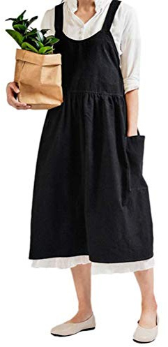 Schürze aus Baumwolle und Leinen, Schürze Frauen Ärmellose Baumwollschürze Kleid Haus Küche Florist Koch, Breite Taschenschürzen, Küchen-Kleid Küchenläufer Florist Eure
