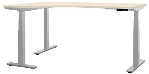 Weber Büro Winkelschreibtisch TELDRA 1.800 x 1.600 mm elektrisch höhenverstellbar, Ahorn, Farbe Gestell:Silber, Winkelausrichtung:Winkel Links