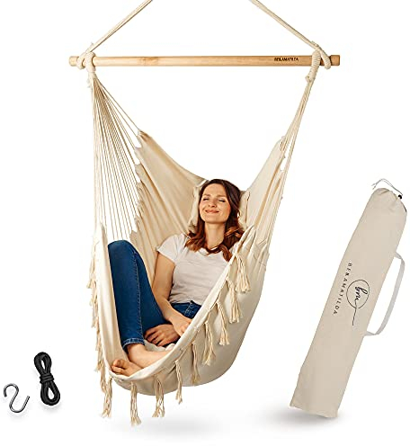 BELLAMATILDA® Hängesessel inkl 3 Kissen + 360° Montagezubehör - Outdoor & Indoor XXL Hängeschaukel für Erwachsene & Kinder - Hängesitz/Hängestuhl bis 150kg für Garten, Wohnzimmer, Balkon (B.)
