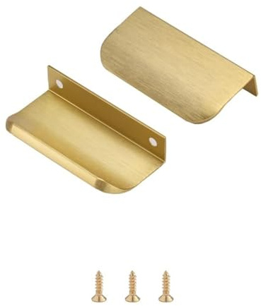 Satanga Edge Finger Tab Pulls for Cabinets Invisible Kitchen Concealed Aluminum Flat Hidden Drawer Pull Easy to Install Pack of 5 Brushed Brass 8.0 cm 80mm Overall Length