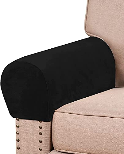 XDKS Armlehnenbezüge Aus Echtem Samt Für Stühle Und Sofas Armlehnenschoner Für Sofas Armlehnenbezüge Aus Verdicktem Samt Anti-Rutsch-Möbelschutz Waschbare (Schwarz,4er-Set)