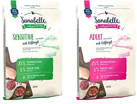 Sanabelle Sensitive mit Geflügel | Katzentrockenfutter für ernährungssensible Katzen | 1 x 10 kg & t Geflügel | Katzentrockenfutter für ausgewachsene Katzen (ab dem 12. Monat) | 1 x 10 kg