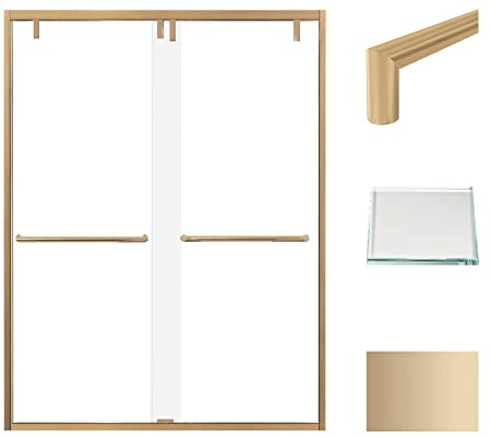 Transolid EBPT608010L-T-CB Eden 56-60 in. W x 80 in. H Semi-Frameless Double Sliding Shower Door Featuring Exclusive TruMotion Soft Close Technology in Champagne Bronze with Low Iron Glass