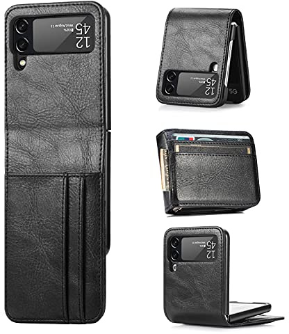 ZCDAYE Wallet Case for Samsung Galaxy Z Flip 3 Case, Samsung Z Flip 3 5G (2021) Case, Z Flip 3 leather case with Card Holder-Black