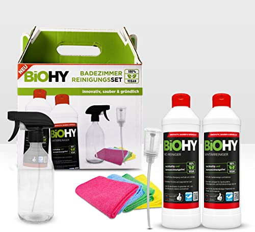 BiOHY Badezimmer-Reinigungsset | Bio Konzentrat für den gesamten Sanitärbereich | Zersetzt Kalk und Urinstein | Badreiniger mit angenehmem & frischem Duft