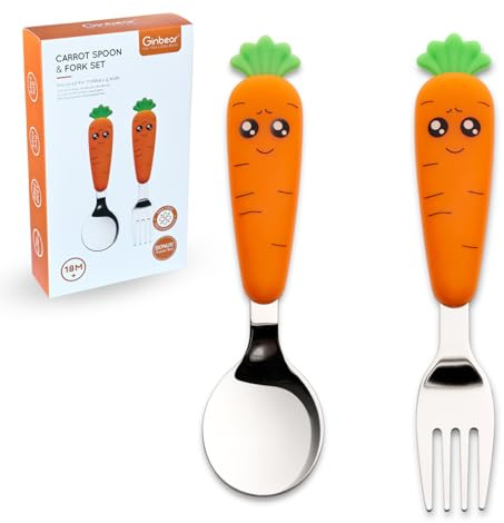 Ginbear Toddler Utensils with Case, Non-toxic Kids Spoons and Forks for Ages 18 Months+, Cute Child Flatware Set