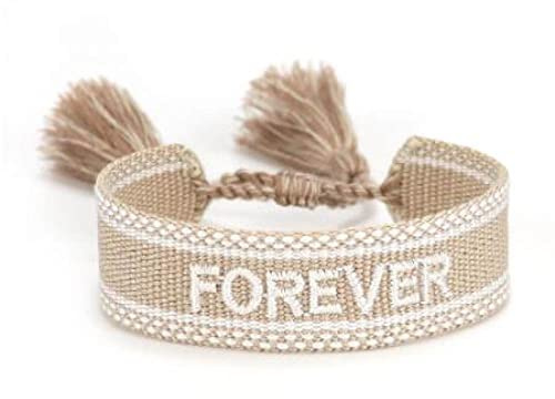 Pulsera Hilo, Boho Hecho A Mano Ajustable Borla Amistad Pulsera para Siempre Carta Bordado Surf Pulsera Beige Cuerda Pulsera Hombres Damas Amigos Acción De Gracias Navidad Regalo del Día De San V