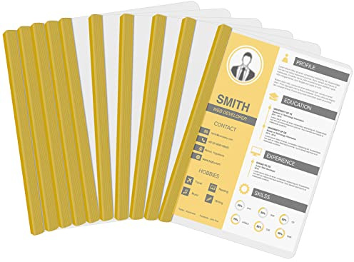 10 STK Sliding Bar Bindern, Folienordner A4, Transparente Schiebe Ordner Kunststoff mit Schiebeleiste für Office File Dokumente Organizer. Halten Sie bis zu 40 Blatt Projekte (5 Farben) (Gelb)