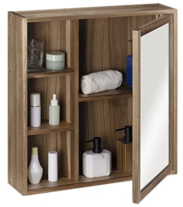 Navaris Armario de baño colgante con espejo, 60,5 x 60 x 14 cm, armario de pared de madera, armario colgante para baño, incluye material de montaje