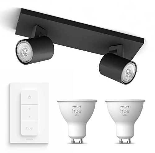 Philips Hue Runner Aufbaustrahler (Schwarz) - Warmweißes Licht - inkl. Hue Dimmschalter - Deckenstrahler 2 Flammig - GU10 - Hue White