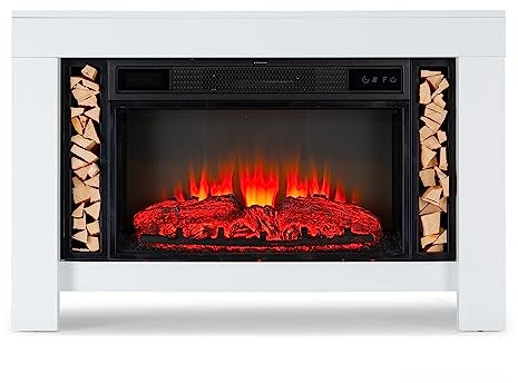 Klarstein Camino Elettrico Basso Consumo, Camino da Terra con Mensola, Caminetto Elettrico da parete 1900W, Finto Decorativo, con LED, Telecomando, Timer, Controllo Temperatura