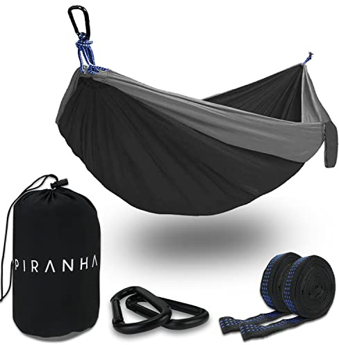 PIRANHA Hängmatta utomhus [2 personer] | 300 kg lastkapacitet | dubbel hängmatta med monteringssats | nylon camping resehängmatta | 290 x 140 cm