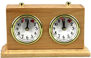 Turnier - Orologio da scacchi analogico in legno naturale con supporto